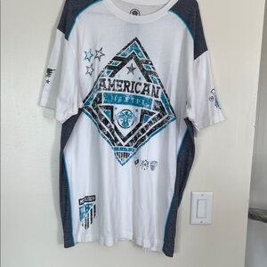 American Fighter White blue gray and Black Graphic Tee